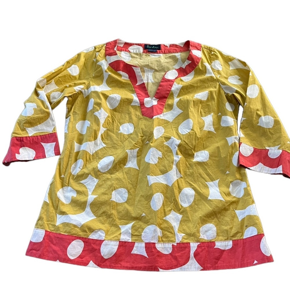 Boden Yellow White Polka Dot Tunic with Coral Trim